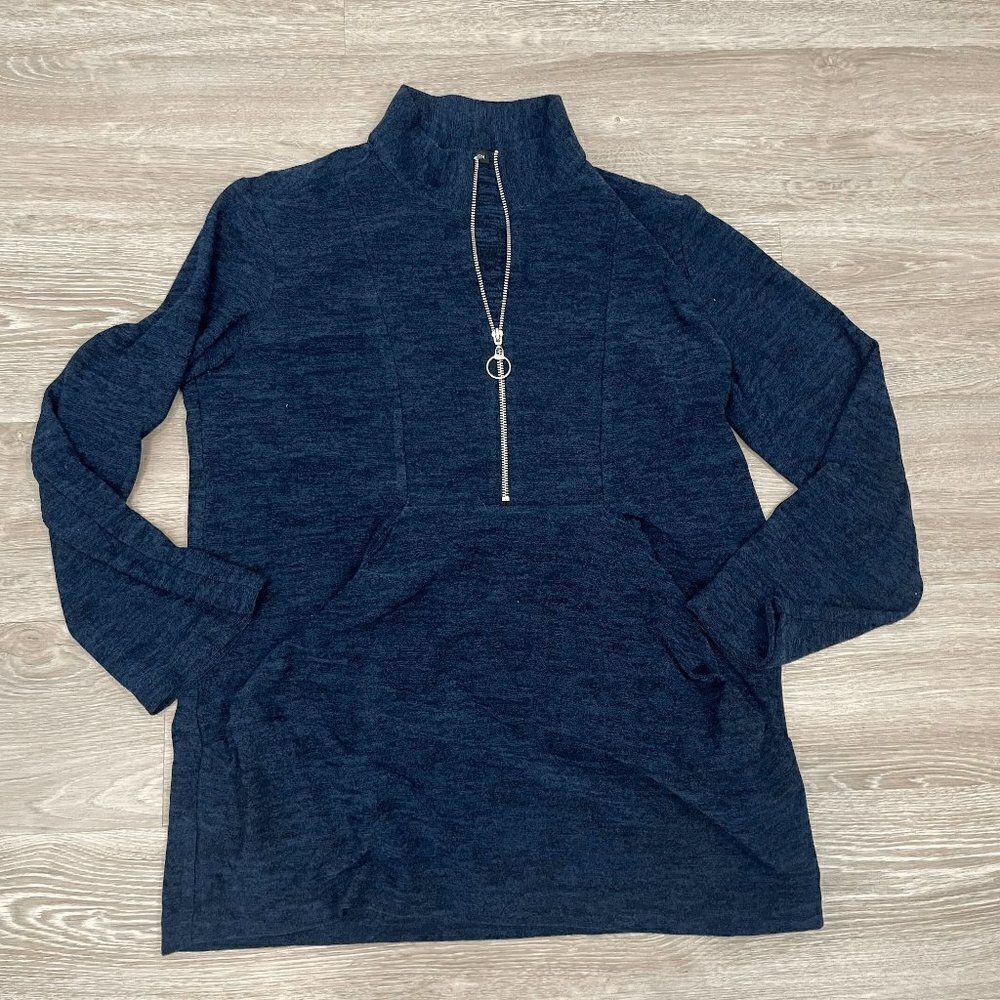 Robert Kitchen Womens Sweater Tight Knit Kangaroo Pockets Blue Size M